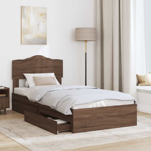 vidaXL Lit de Rangement Ch&ecirc;ne brun 100 x 200 cm Bois d'ing&eacute;nierie