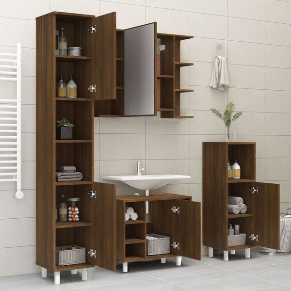 vidaXL Armoire de bain Ch&ecirc;ne marron 30x30x179 cm Bois d'ing&eacute;nierie