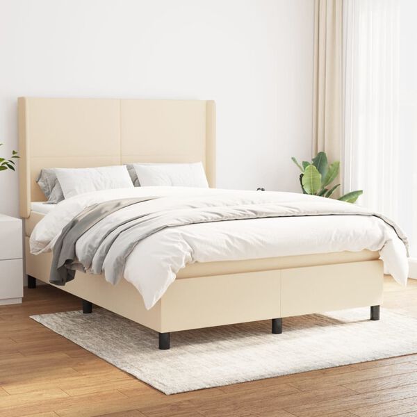 vidaXL Sommier &agrave; lattes de lit avec matelas Cr&egrave;me 140x190 cm Tissu