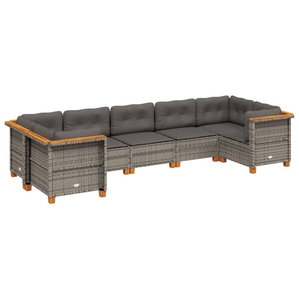 vidaXL Salon de jardin avec coussins 7 pcs gris r&eacute;sine tress&eacute;e