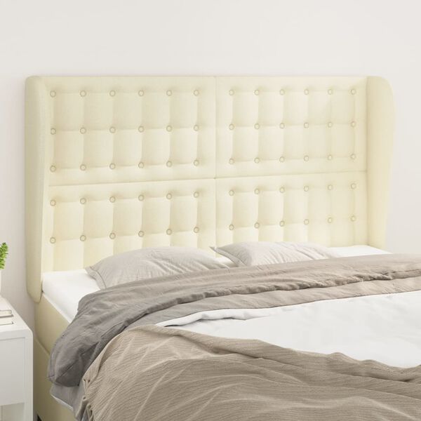 vidaXL T&ecirc;te de lit avec oreilles Cr&egrave;me 147x23x118/128 cm Similicuir