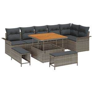 vidaXL Ensemble de canap&eacute; de jardin avec coussin 9 pcs Gris polyrotin