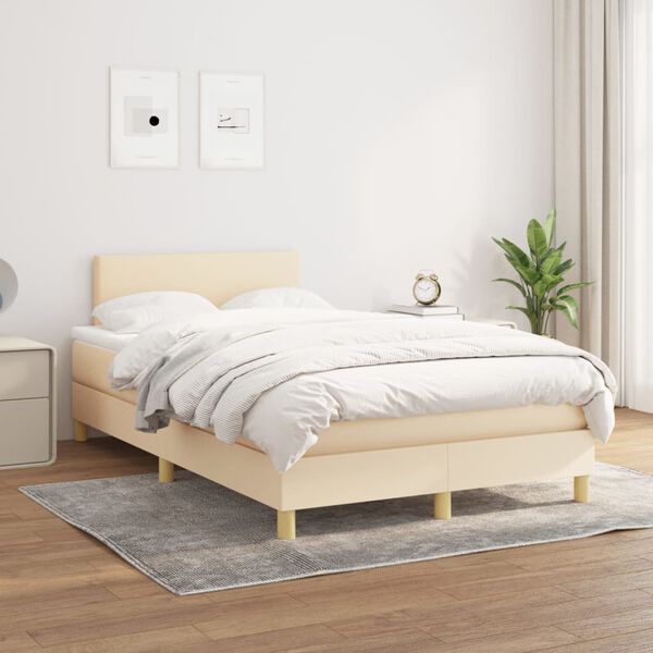 vidaXL Sommier &agrave; lattes de lit avec matelas cr&egrave;me 120x190 cm tissu
