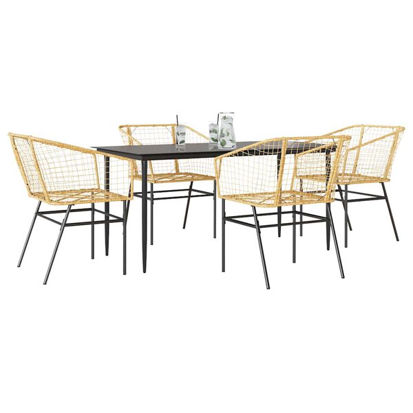 vidaXL Ensemble &agrave; manger jardin 5pcs marron poly rotin verre