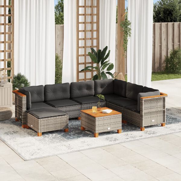 vidaXL Salon de jardin 8 pcs avec coussins gris r&eacute;sine tress&eacute;e