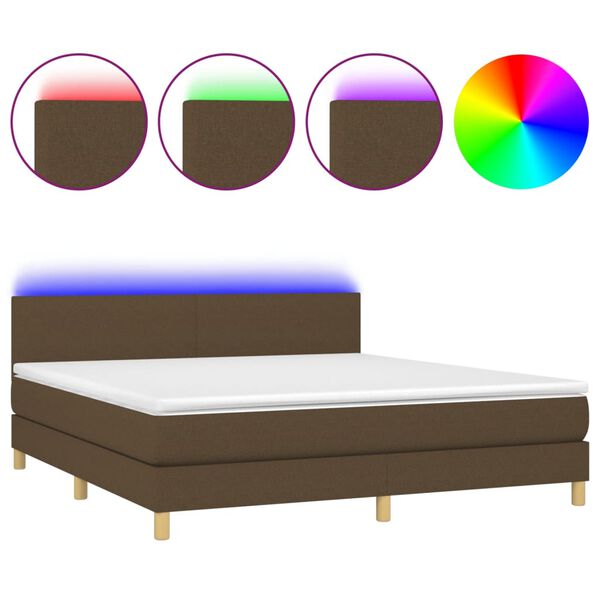 vidaXL Sommier &agrave; lattes de lit matelas et LED Marron fonc&eacute; 180x200 cm