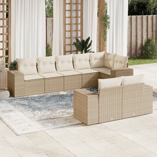 vidaXL Salon de jardin avec coussins 8 pcs beige r&eacute;sine tress&eacute;e
