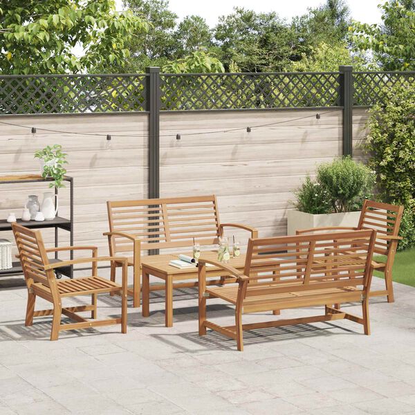 vidaXL Ensemble de canap&eacute; de jardin 5 pcs Naturel Bois de teck massif
