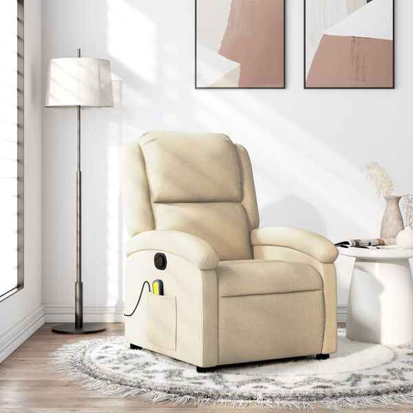 vidaXL Fauteuil de massage inclinable Cr&egrave;me Tissu