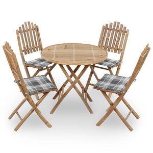 vidaXL Mobilier à dîner d'extérieur pliable 5 pcs avec coussins bambou