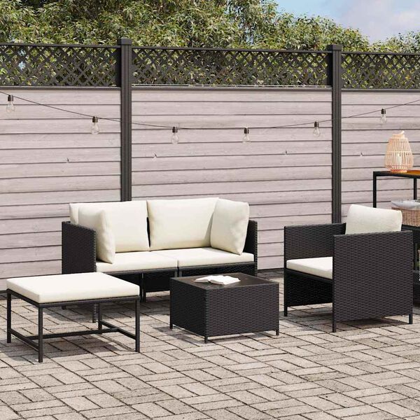 vidaXL Canap&eacute;s de jardin 4 pcs avec coussins Noir R&eacute;sine tress&eacute;e