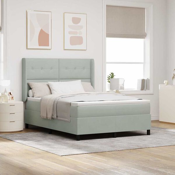 vidaXL Lit &agrave; ressorts avec matelas Gris clair 140 x 190 cm Velours