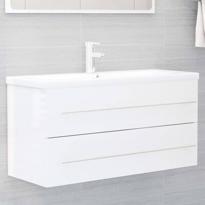 vidaXL Ensemble de meubles de bain 2 pcs Blanc brillant Aggloméré