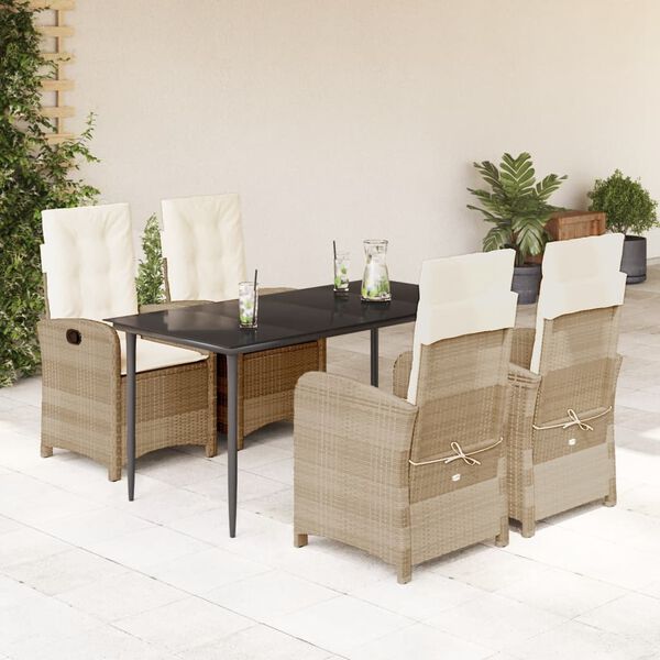 vidaXL Ensemble &agrave; manger de jardin avec coussins 5pcs Beige poly rotin