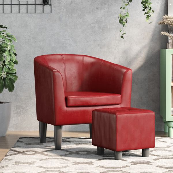 vidaXL Fauteuil avec repose-pied rouge bordeaux similicuir