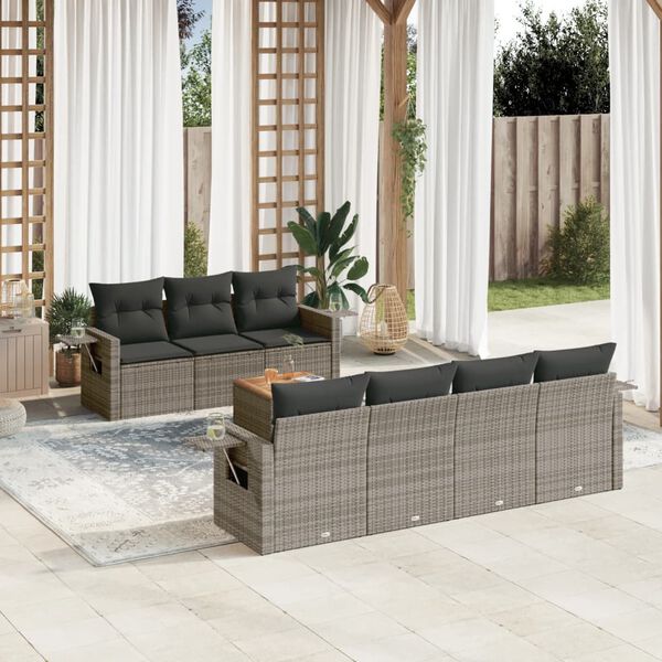 vidaXL Salon de jardin 8 pcs avec coussins gris r&eacute;sine tress&eacute;e