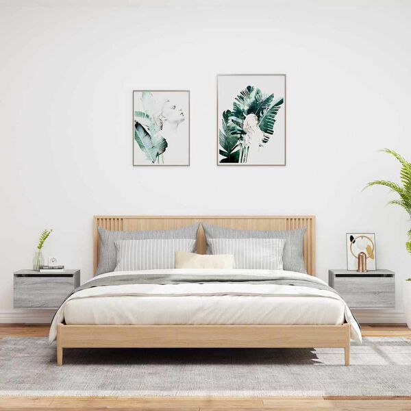 vidaXL Tables de chevet murales avec lumi&egrave;res LED 2 pcs sonoma gris