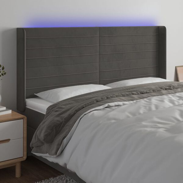 vidaXL T&ecirc;te de lit &agrave; LED Gris fonc&eacute; 183x16x118/128 cm Velours