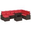 vidaXL Ensemble de canap&eacute; de jardin 9 pc Marron et rouge polyrotin