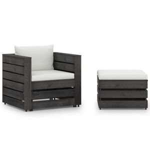 vidaXL Salon de jardin 2 pcs avec coussins Bois impr&eacute;gn&eacute; de gris