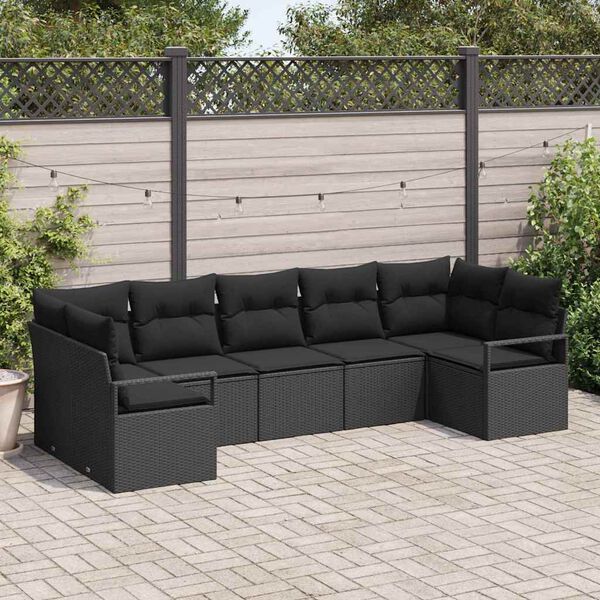 vidaXL Ensemble de canap&eacute; de jardin avec coussin 7 pcs Noir polyrotin