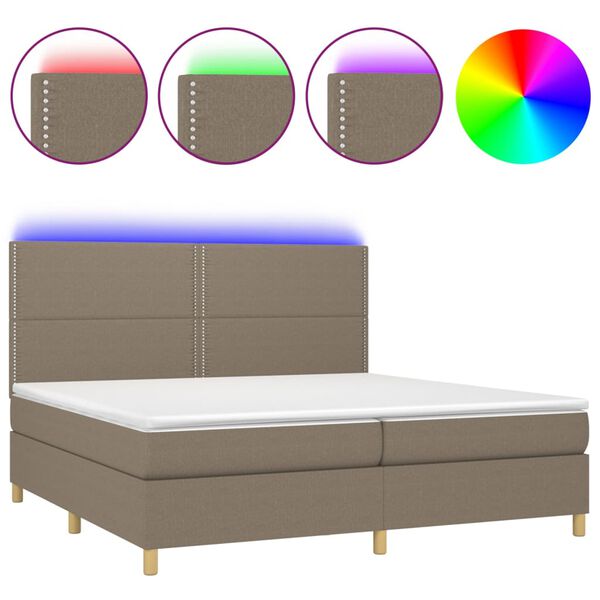 vidaXL Sommier &agrave; lattes de lit et matelas et LED Taupe 200x200cm Tissu