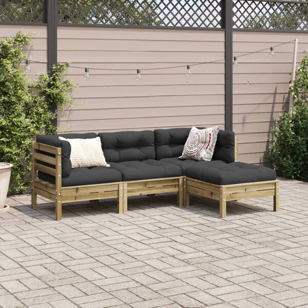 vidaXL Salon de jardin 4 pcs avec coussins bois de pin impr&eacute;gn&eacute;