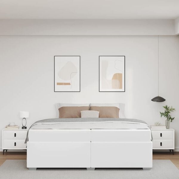 vidaXL Cadre de lit avec matelas Blanc 200 x 200 cm tissu