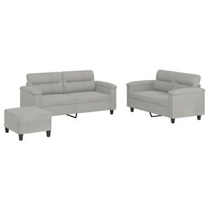 vidaXL Ensemble de canap&eacute;s 3 pcs coussins gris clair tissu microfibre
