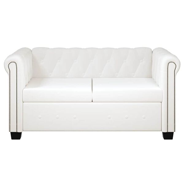 vidaXL Canap&eacute; Chesterfield &agrave; 2 places cuir synth&eacute;tique blanc