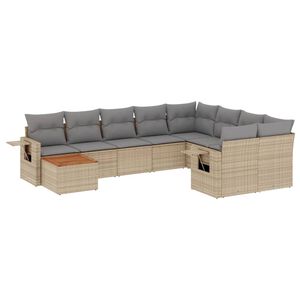vidaXL Salon de jardin avec coussins 10 pcs beige r&eacute;sine tress&eacute;e