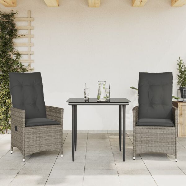 vidaXL Chaises inclinables de jardin lot de 2 et coussins gris rotin