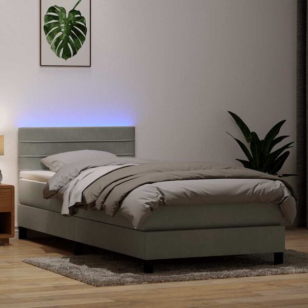 vidaXL Sommier &agrave; lattes de lit et matelas et LED gris clair 100x220cm velours