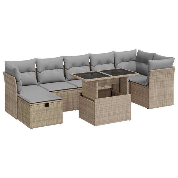 vidaXL Salon de jardin avec coussins 8 pcs beige r&eacute;sine tress&eacute;e