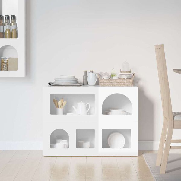 vidaXL Buffet Blanc brillant 80,5 x 35 x 59 cm Bois d'ing&eacute;nierie