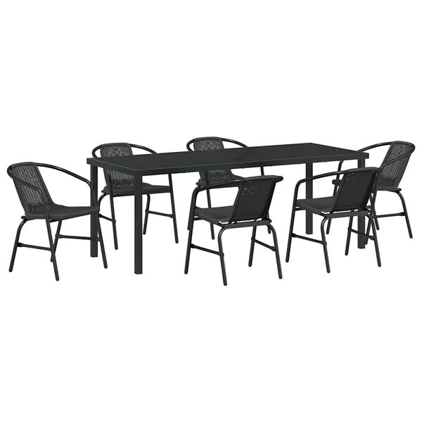 vidaXL Ensemble de salle &agrave; manger pour jardin 7 pcs Noir