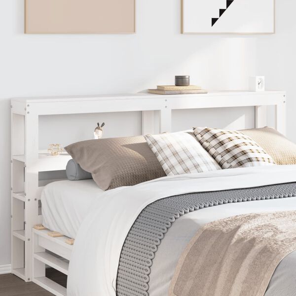 vidaXL T&ecirc;te de lit avec &eacute;tag&egrave;res blanc 140 cm bois massif de pin