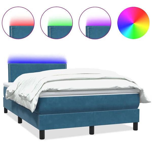 vidaXL Sommier &agrave; lattes de lit et matelas et LED bleu fonc&eacute; 120x220cm velours