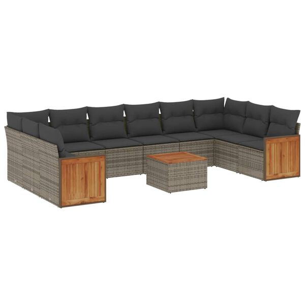 vidaXL Salon de jardin 11 pcs avec coussins gris r&eacute;sine tress&eacute;e