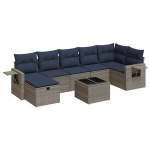vidaXL Salon de jardin 8 pcs avec coussins gris r&eacute;sine tress&eacute;e