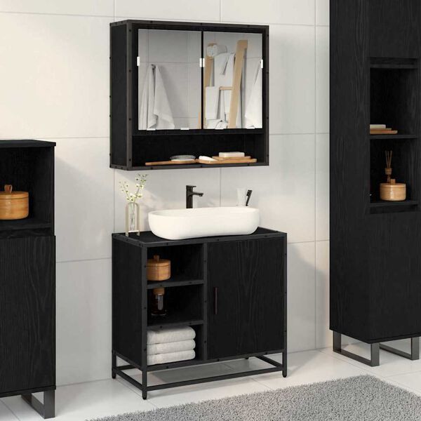 vidaXL Ensemble de mobilier de salle de bain 2 pcs Ch&ecirc;ne noir