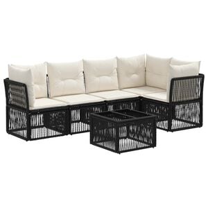 vidaXL Ensemble de canap&eacute; de jardin 6 pc Noir polyrotin