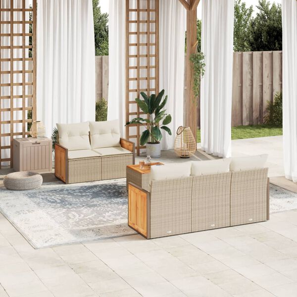 vidaXL Salon de jardin avec coussins 6 pcs beige r&eacute;sine tress&eacute;e
