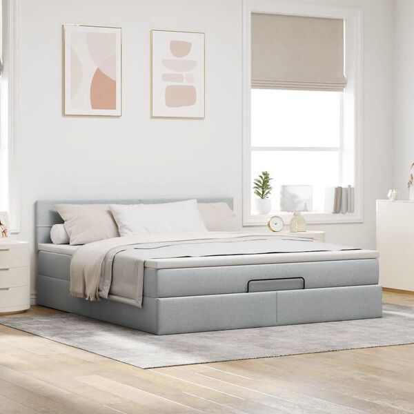 vidaXL Lit ottoman avec matelas gris clair 160x200 cm tissu