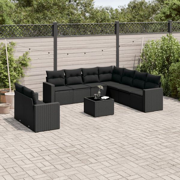 vidaXL Salon de jardin 10 pcs avec coussins noir r&eacute;sine tress&eacute;e