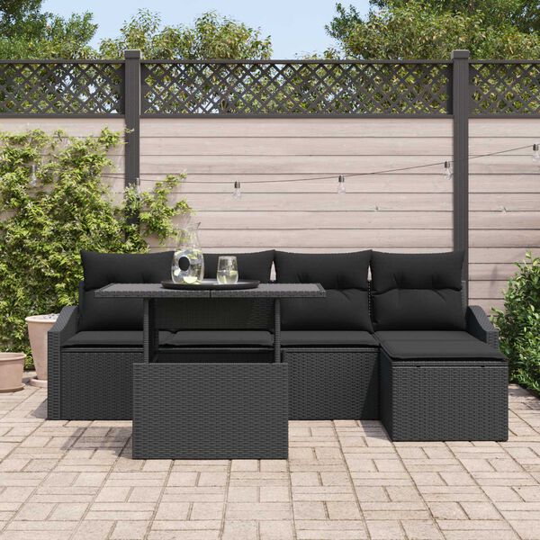 vidaXL Ensemble de canap&eacute; de jardin avec coussin 6 pcs Noir polyrotin