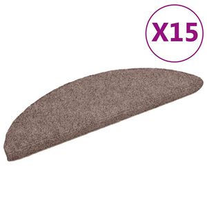 vidaXL Tapis d'escalier auto-adh&eacute;sifs 15 pi&egrave;ces 56 x 17 x 3 cm Marron clair Demi-rond