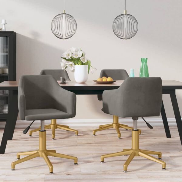 vidaXL Chaises pivotantes &agrave; manger lot de 4 Gris fonc&eacute; Velours