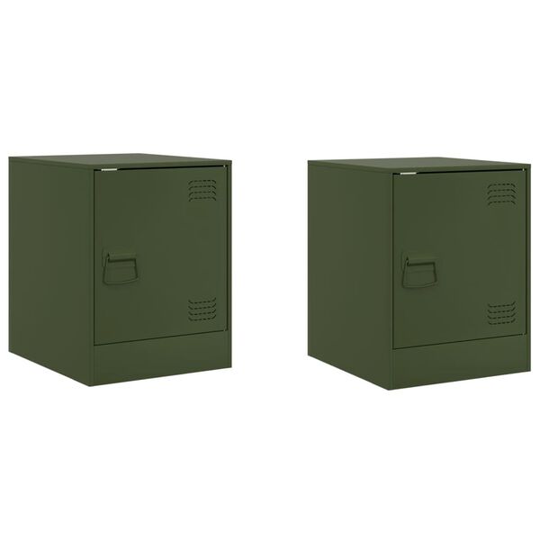 vidaXL Tables de chevet 2 pcs vert olive 34,5x39x44 cm acier