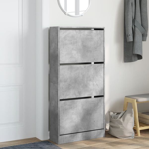 vidaXL Armoire à chaussures gris béton 60x21x125,5cm bois d'ingénierie